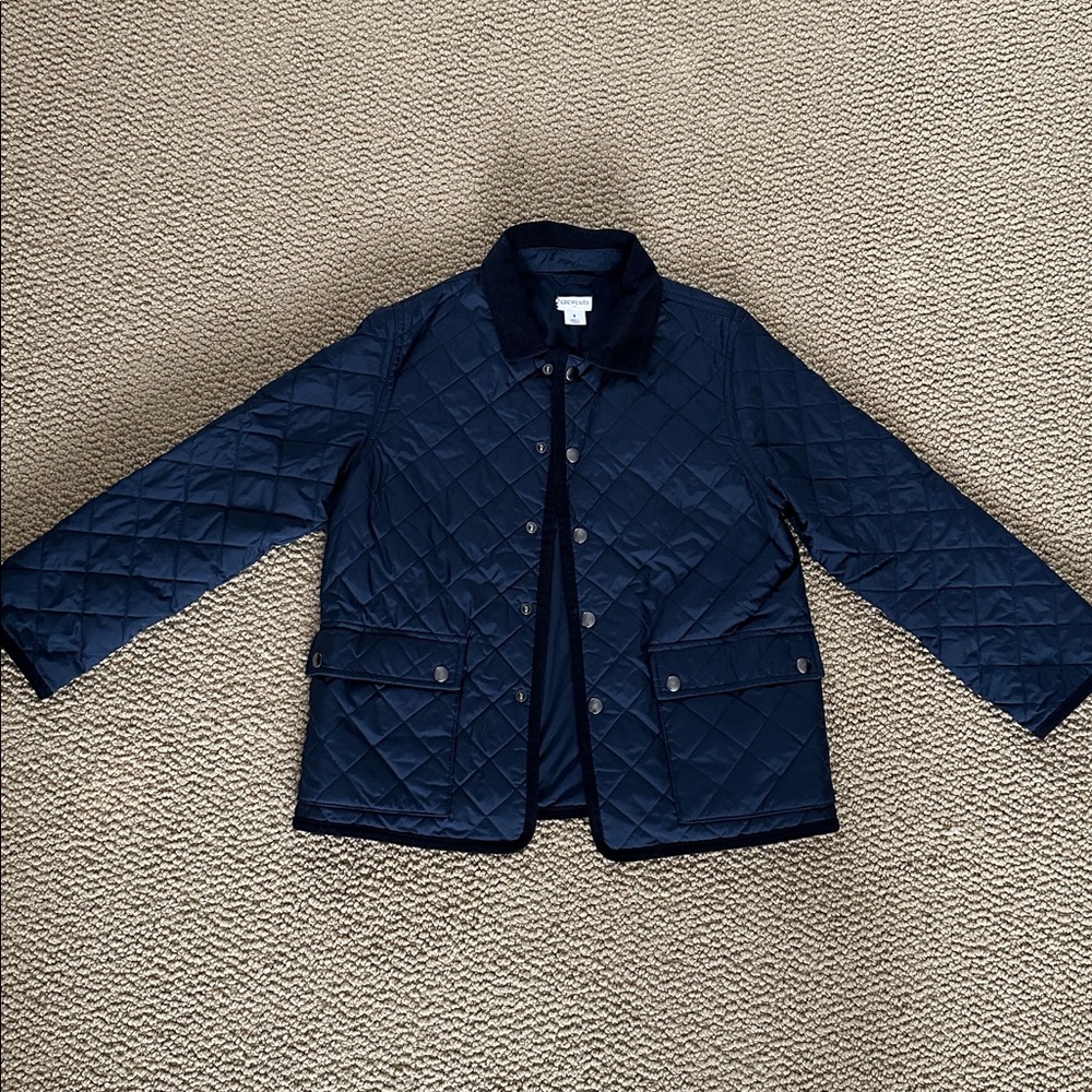 Crewcuts Boys Navy Quilted barn Jacket with cord collar size small ( 6-7)